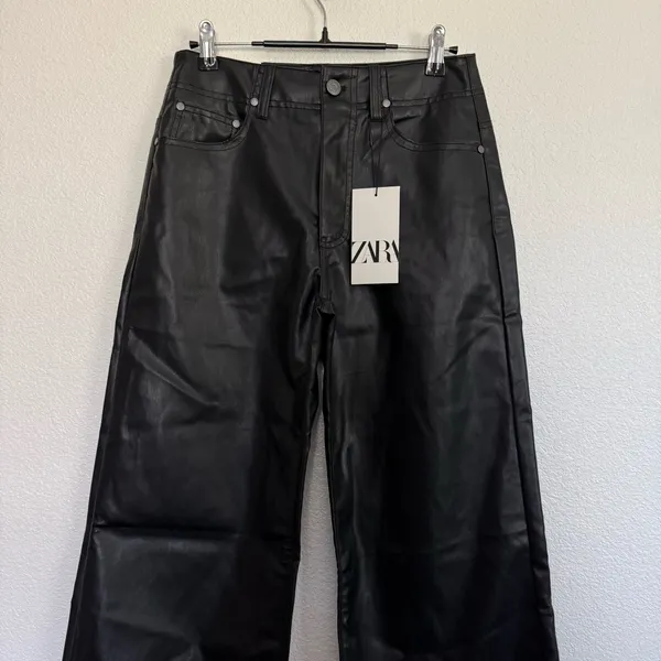 NWT Zara Faux Leather Wide Straight Leg Pants in Black 2 - Image 3