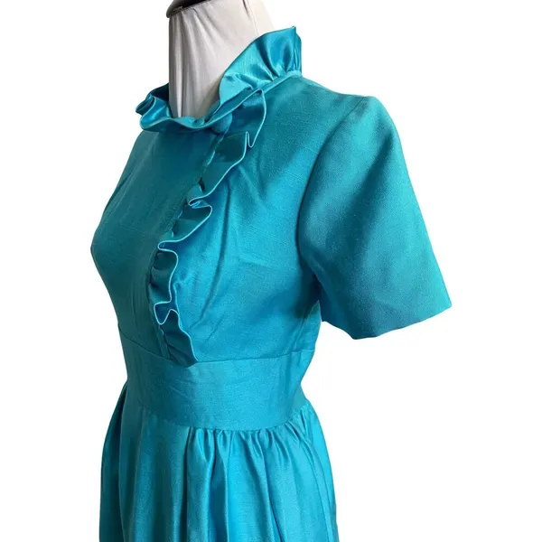 Vintage 1960s Cerulean Blue Emma Domb Gown Romantic Regency Inspired Size 7 - Image 3