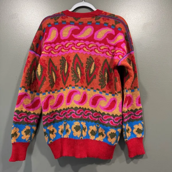 Carolina K Size M 100% Alpaca Wool Paisley Bright Western‎ Cardigan Sweater - Image 4