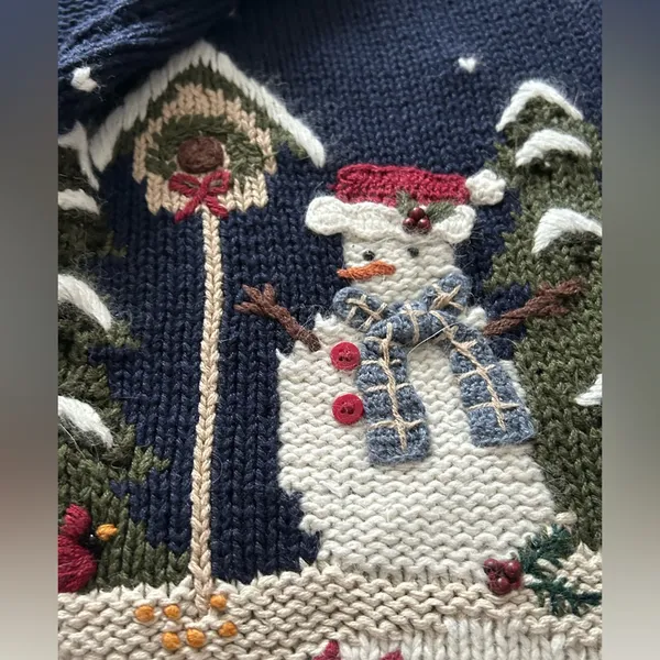 Vintage Croft & Barrow winter snowman embroidered zip-up cardigan sweater. NWT - Image 9