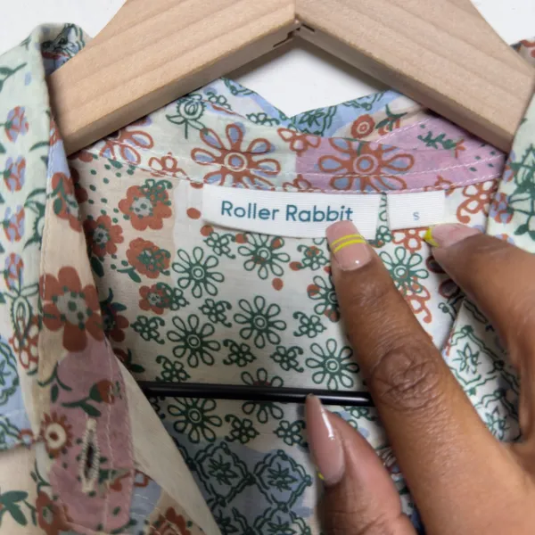 Roller Rabbit Women Cotton Silk Shirt Dress S‎ Multi Patchwork Floral Artsy Boho - Image 5