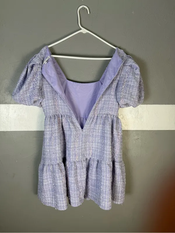 English Factory Lavender Tweed Dress with Puff Sleeves - Image 7