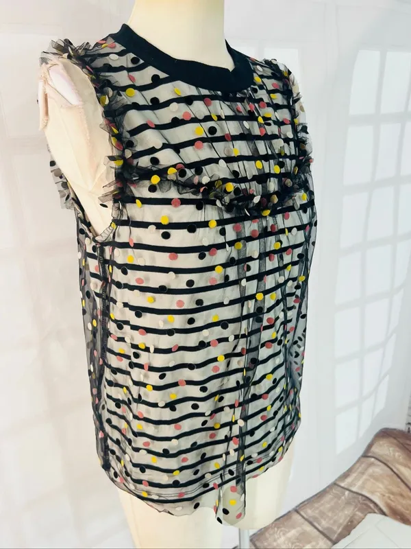 Maeve Anthropologie Black Contrast Dotted Tulle Sleeveless Tank Top Size Small - Image 2