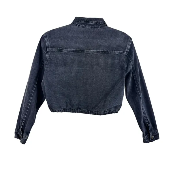 Mono B Cropped‎ Denim Jacket Black Washed Button Front Edgy Biker Streetwear S - Image 2