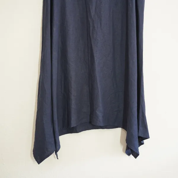 Cynthia Rowley Navy Blue Linen Blend Shift Dress Handkerchief Hem Sleeveless - Image 3