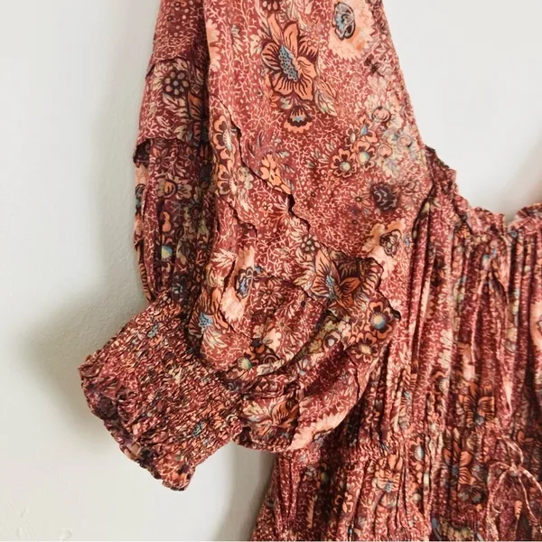 Ulla Johnson Juniper ruched floral 2022 mini dress in orange brown. Size 4 - Image 5