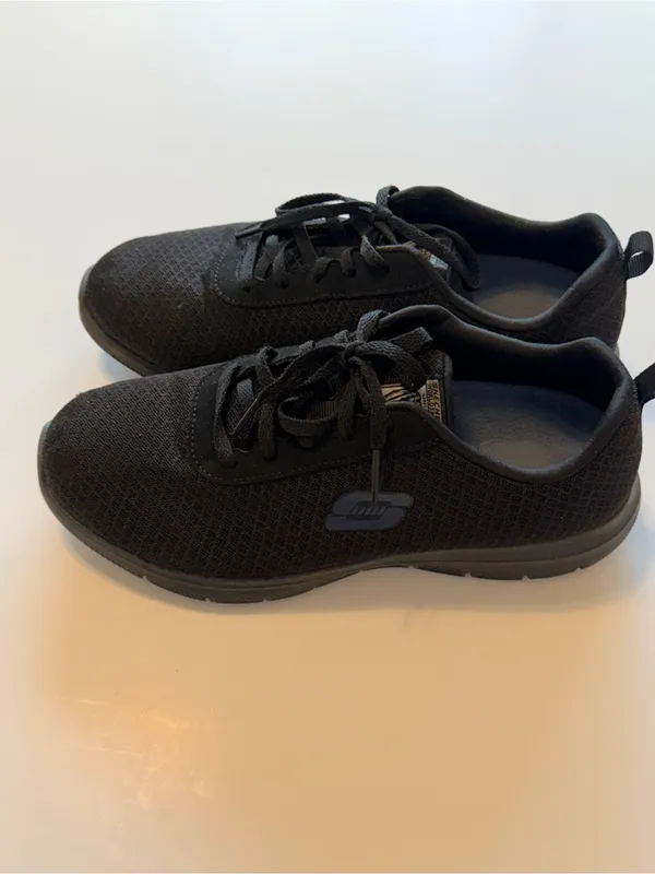 Skechers Work SLIP RESISTANT lace up mesh knit black women's sneakers sz 7 - Image 12