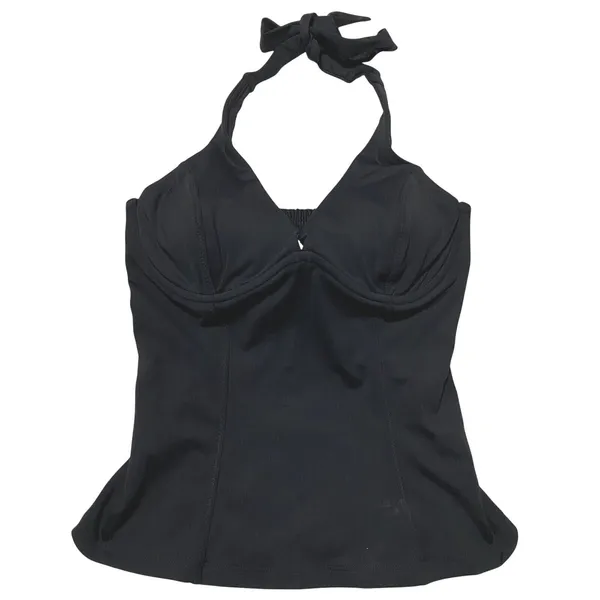 Athleta Sculpted Halter Tankini Black Bikini Tankini Top 32D/DD‎ Tall EUC - Image 2