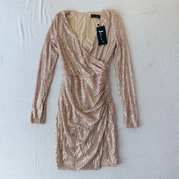 NWT Miss Ord Rose Gold Sequin Mini Dress S Glam Party Cocktail Y2K - Image 10