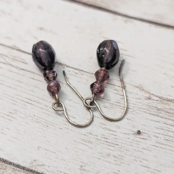 Vintage Earrings For Pierced Ears Dark Purple Beads - Image 4