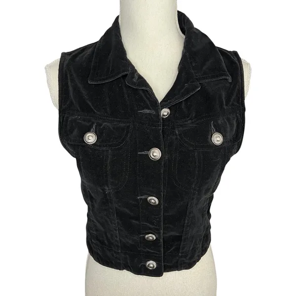 Sunbelt black velvet vest retro vintage cotton Whimsygoth witchy - Image 2