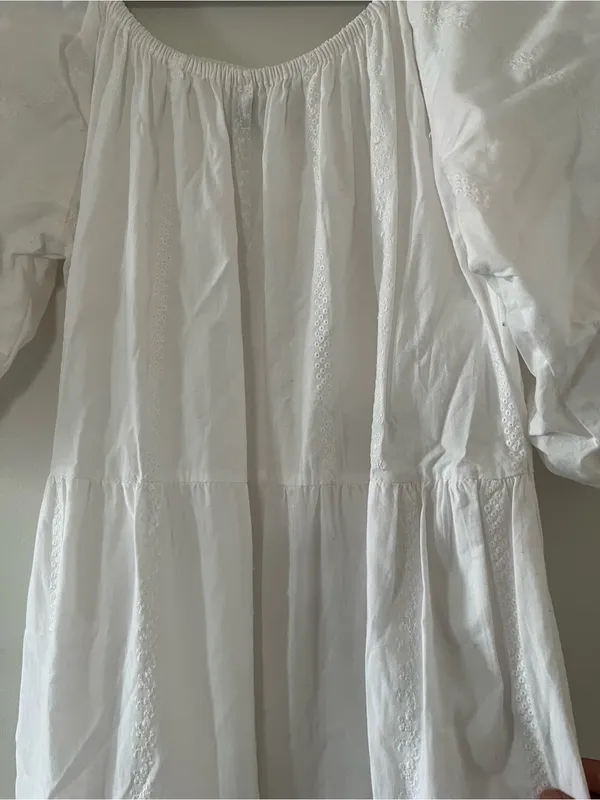 White 100% Cotton Tiered Puff Sleeve Peasant Maxi Dress Small Cottagecore - Image 6