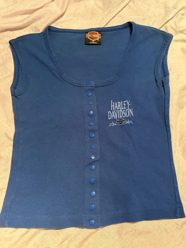 Harley Davidson blue button up tank shirt  - Image 7