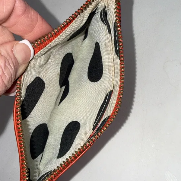 Vintage Y2K Kate Spade Logo‎ Leather Red Orange Zip Small Wristlet Wallet - Image 3