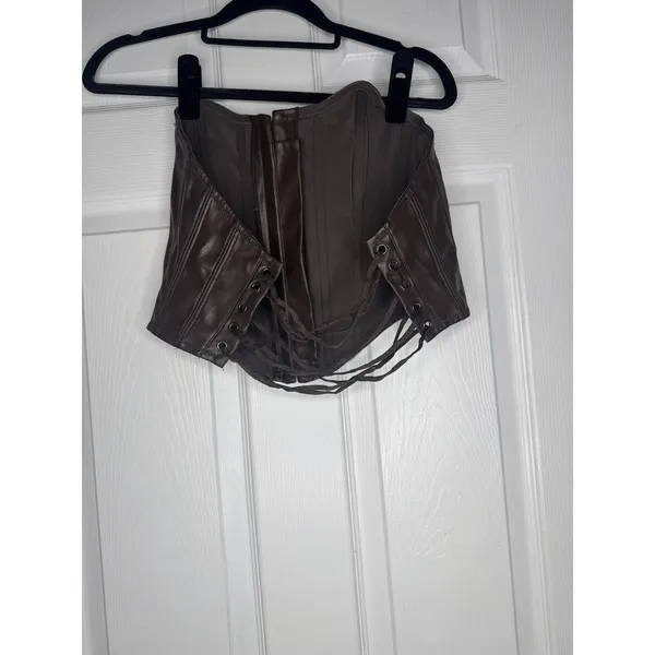 Out From Under Brown Faux Leather Bustier Corset Top Size Small‎ - Image 2