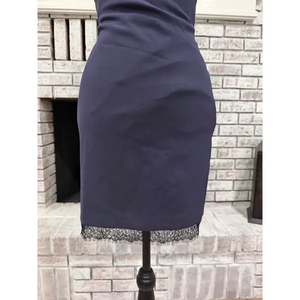 Alice &‎ Olivia Mini Slip Dress Women Size 2 Navy Blue Lace Trim Cross Back - Image 13