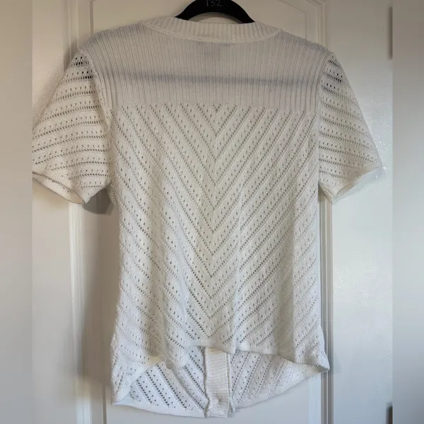 Requirements‎ vtg y2k Ivory Knit Button-Up Cardigan short sleeve womens small - Image 4