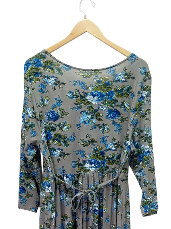 April Cornell M Gray Blue Floral Maxi Dress Cottagecore Romantic 3/4 Sleeve - Image 6