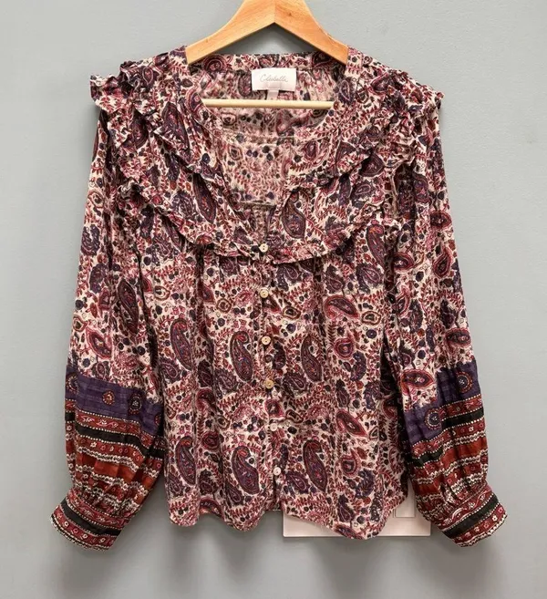Cleobella Samara Bishop Sleeve Printed Cotton Blouse M - Image 5