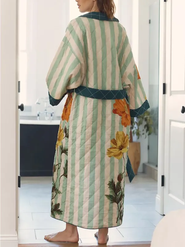 Missing Belt Anthropologie Nay Bellamy x LyreBird Quilted Printed Flannel Robe - Image 2