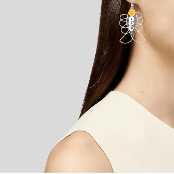 Tory Burch Silver Earrings with Yellow Accent Beads - Image 2