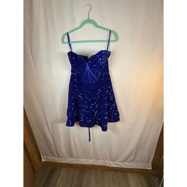 Unbranded Dress Womens Size 14 Royal Blue Sequin Corset Back Mini - Image 2
