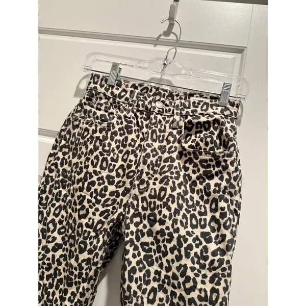 Zara Leopard Print Straight Leg Jeans Tan Black Animal‎ Print Womens 0 - Image 2