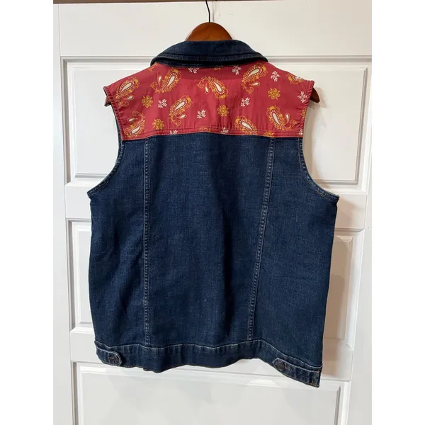 Wrangler Blue Denim‎ Vest Medium Red Paisley Western Rodeo Cowgirl - Image 5