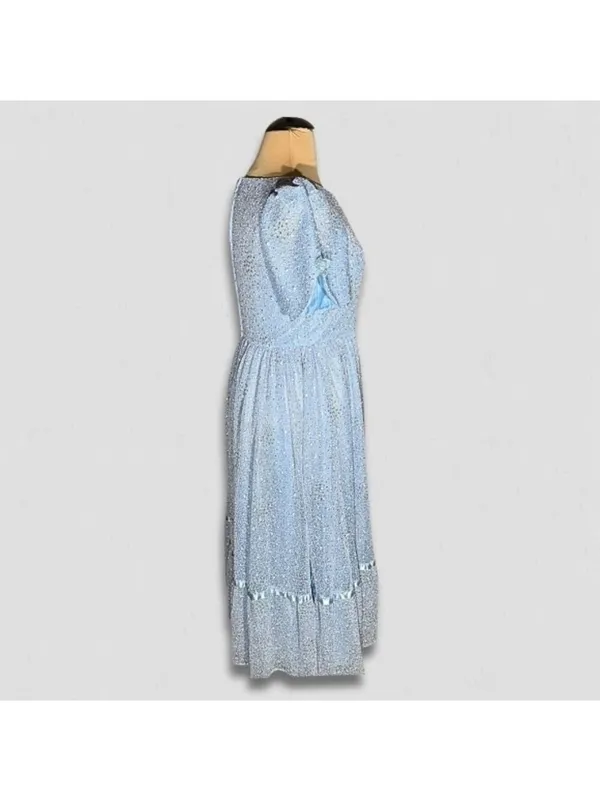 Vintage Beaded Floral Appliqués Peasant Dress Blue XL - Image 3