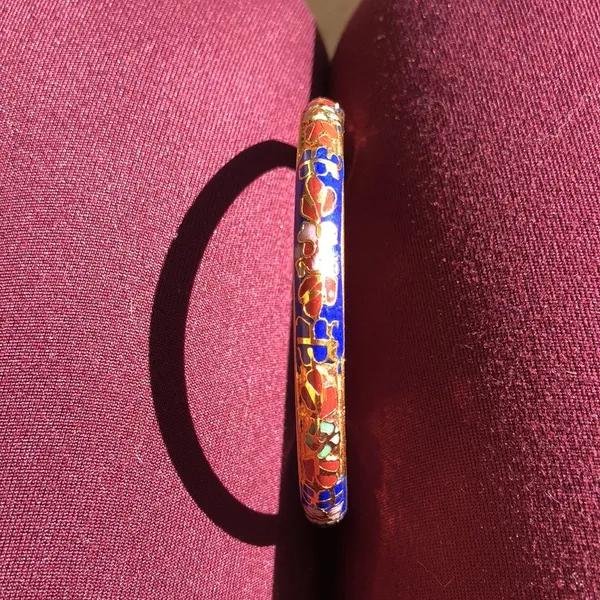 Vintage cloisonné blue hinged bangle bracelet - Image 10