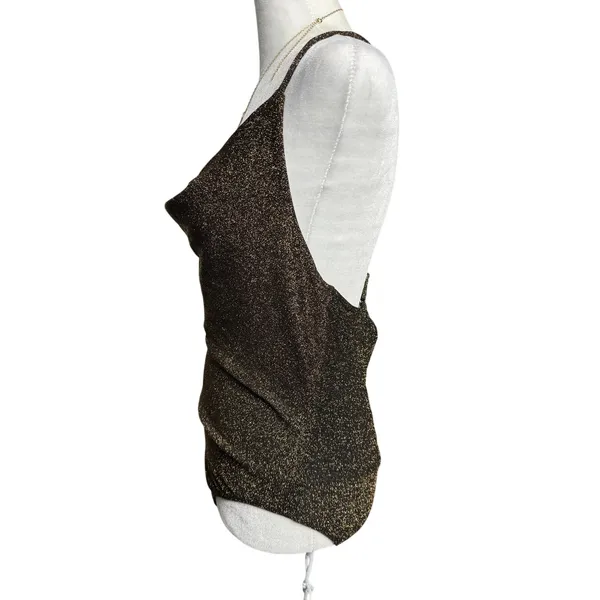 Forever 21 Metallic Bodysuit L Black Bronze Shimmer Cowl Neck NWT - Image 5