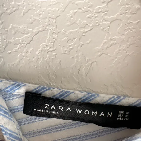 Zara Blue and White Striped Lace Blouse - Image 4