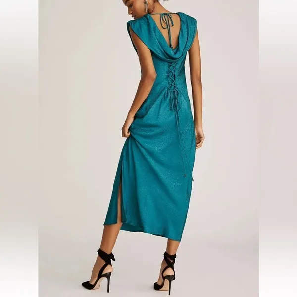 Anthropologie‎ Maeve Cowl Neck Slip Midi Dress Size M Satin - Image 2