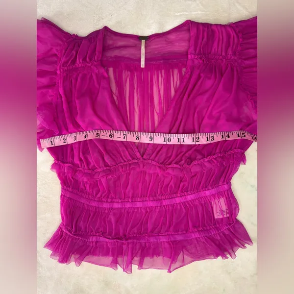 Free People Pink Ruffled Cap Sleeve Crop Blouse - Image 5