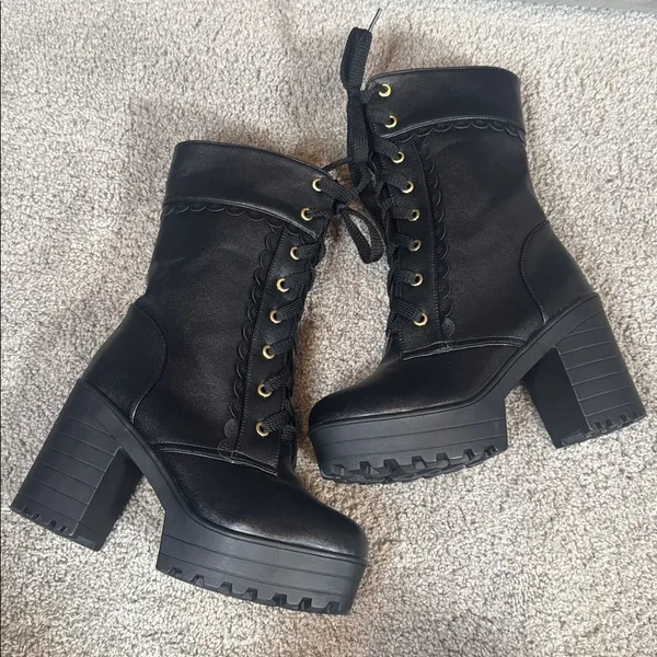 Women’s Black Lace Up Chunky Heeled Platform Boots Size 5.5 (EU 36) NEW - Image 7