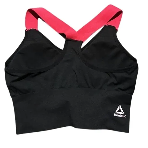 Reebok Womens Racerback‎ Sports Bra Black Pink Logo Size Large Activewear Gym - Image 2