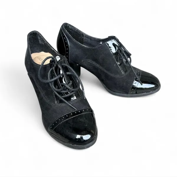 Dexflex Comfort Kara Black Mary Jane Lace-Up Oxford Block Heel Shoes 7 New - Image 2