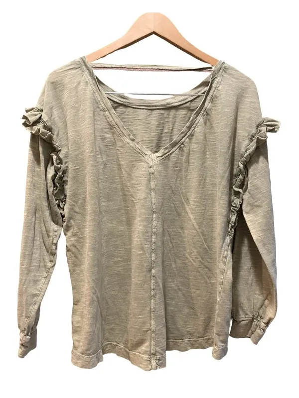 Anthropologie Pilcro Top Womens Sz M Ruffled Open Back Moss Cotton Long Sleeves - Image 3