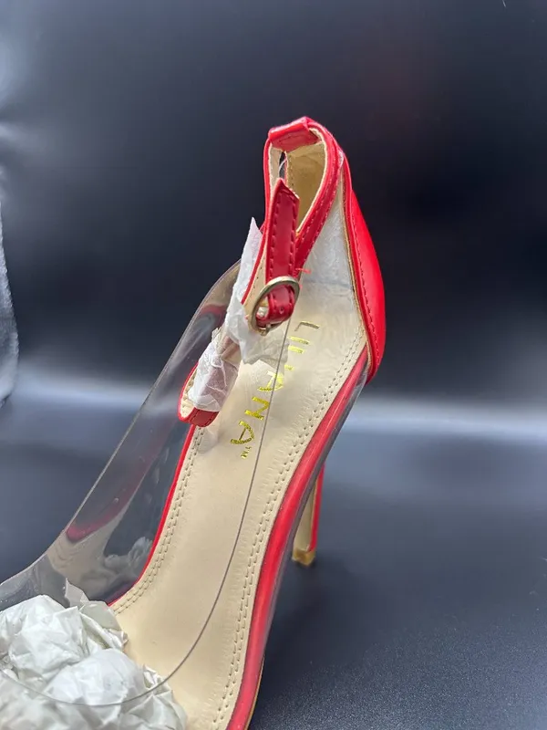 Liliana Red Clear Lucite Ankle Strap Pointed Toe Stiletto Pumps 7.5 Femme Fatale - Image 5