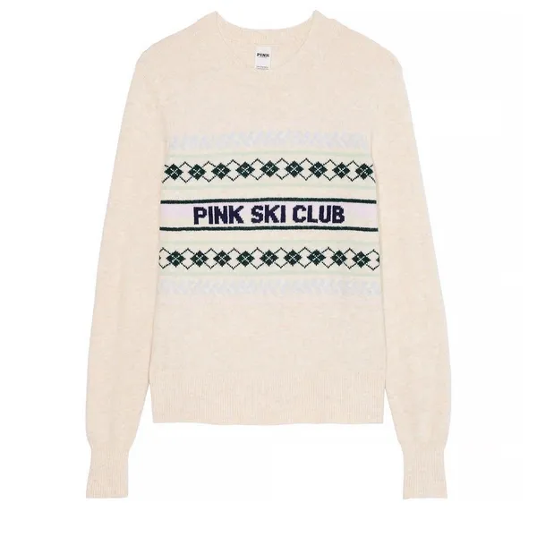 Victoria's Secret PINK Ski Club Intarsia Argyle Sweater Cream XL New Soft Cozy - Image 3