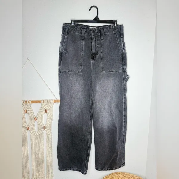 Free People Jeans We The Free Denim Jean Major Leagues VTG Black Mid-Rise Boho - Image 4