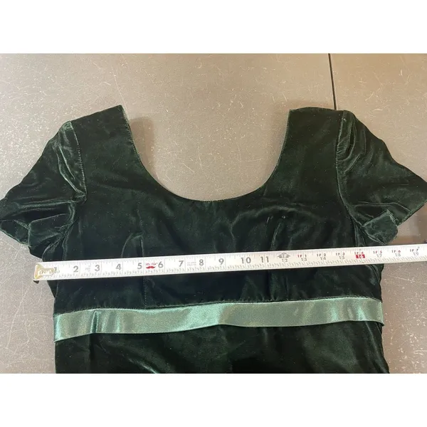 Donna Ricco Velvet Emerald Green Maxi Short Sleeve Empire Waist Dress 8 - Image 11