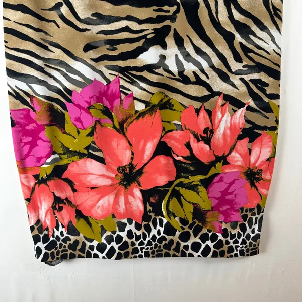 Cache‎ Vintage Womens Tiger Floral Print Midi Dress Brown Pink Sleeveless Size M - Image 10