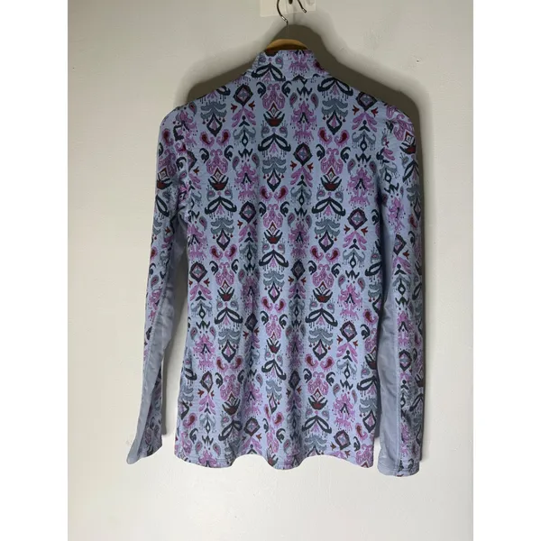 Dover Saddlery Womens Small Blue Purple Ikat Print 1/4 Zip Equestrian Sun Shirt - Image 2