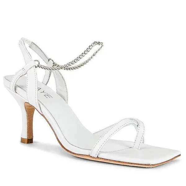 RAYE Margaret Chain Strap Square Heels in White Leather 8 New Womens Sandals - Image 2