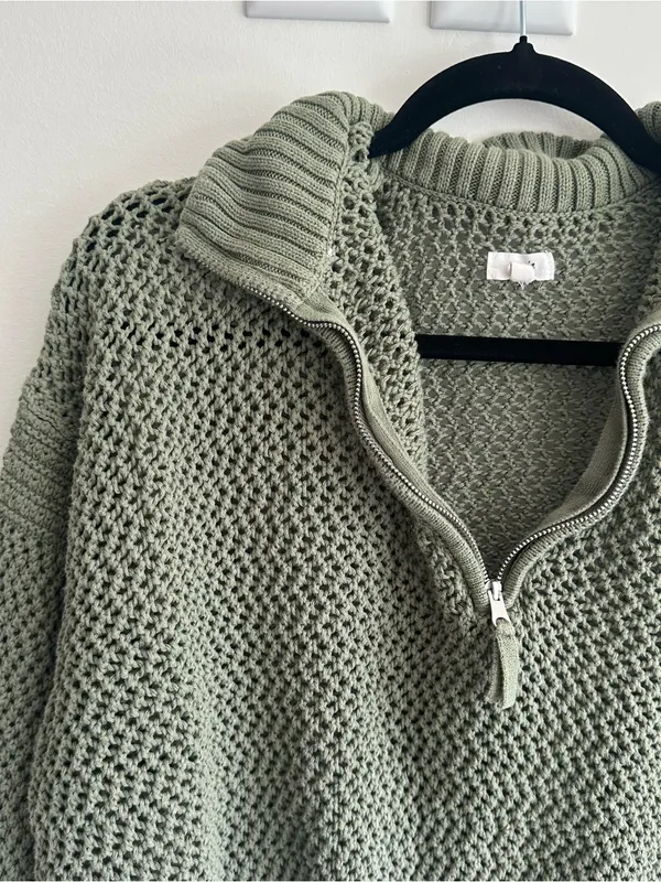 Aerie Olive Green Knitted Cropped Pullover - Image 3