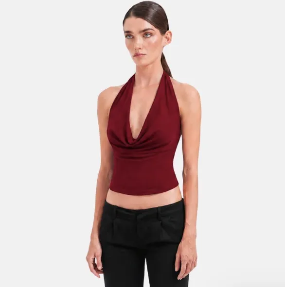 OW Collection Merle Draped Top Red - Image 2