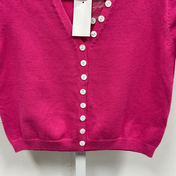 NWT FORE Pink Short Sleeve Asymmetrical Faux‎ Button Front Sweater T12708 Small - Image 4