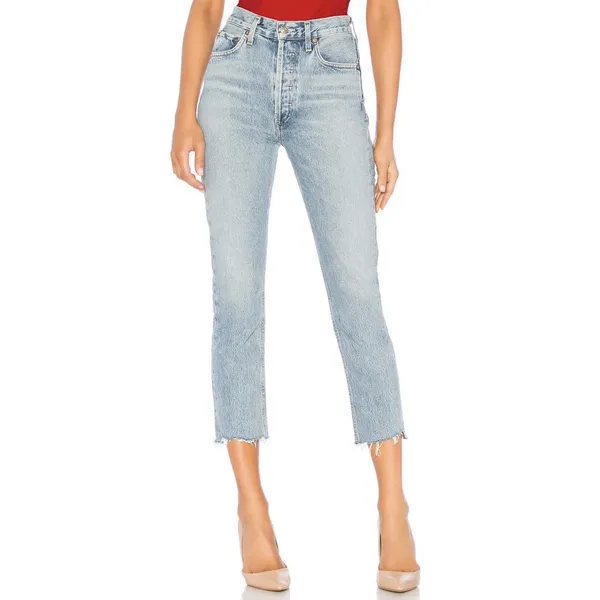 AGOLDE Riley High‎ Rise Straight Crop Jeans in Zephyr Size 28 Button Fly Raw Hem - Image 2