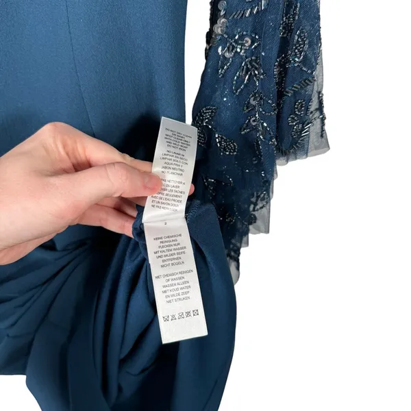 Adrianna Papell Blue Sequin Bat Wing Dress V-Neck Elegant‎ Event Party Womens 6 - Image 7